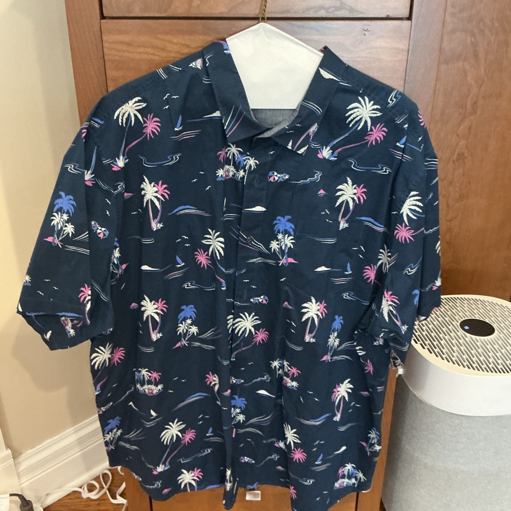 Tommy Bahama Navy and Pink Palm Print Shirt
